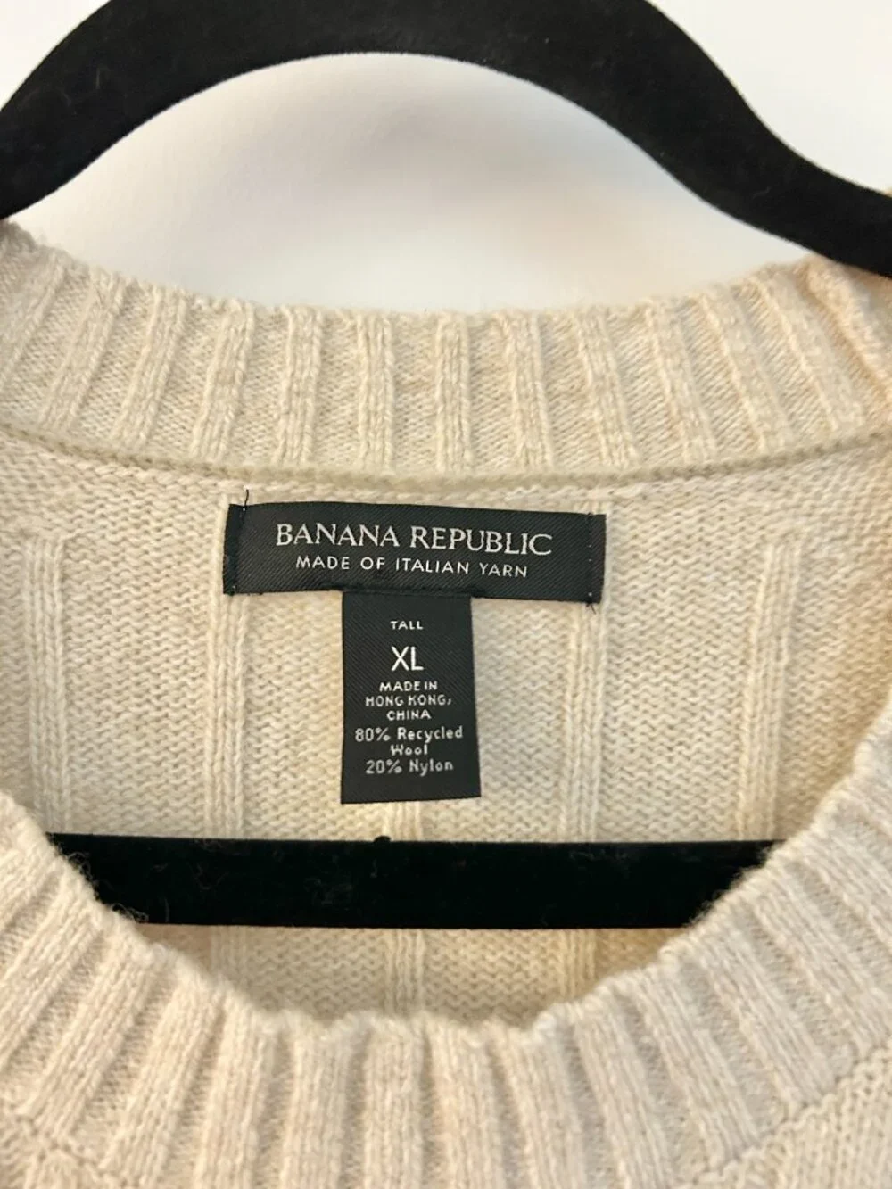 Banana Republic Men's Italian Wool-Blend Crew-Neck Sweater in Cream Size XL Tall